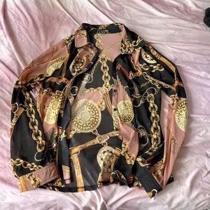 Fashion Nova sheer button up stretchy blouse